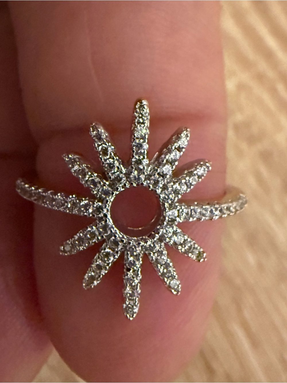 Sparkling Silver Sunburst Ring with Clear Stones